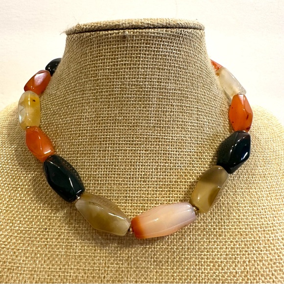 Gorgeous Multi Gemstone Genuine Necklace- orange, ivory, black - Agate - Picture 2 of 13